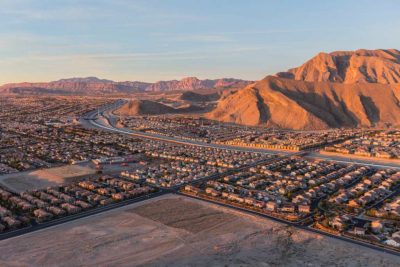 An aerial view of a neighborhood in Las Vegas